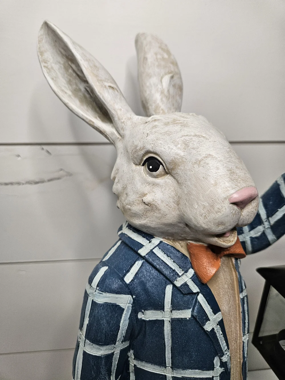 NWT White Bunny Rabbit w Blue Jacket & Lantern Decor